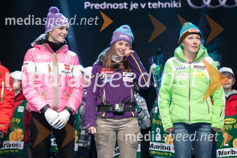 Maria Höfl Riesch, smučarka (Nemčija); Tina Maze, smučarka (SLO); Mikaela Shiffrin, smučarka (ZDA)49. Zlata lisica 2012, žrebanje štartnih številk za slalom ter otvoritev Evropske prestolnice mladih