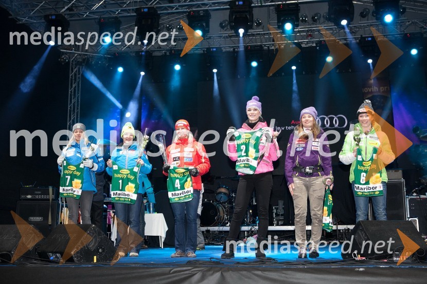 Frida Hansdotter, smučarka (Švedska); Kathrin Zettel, smučarka (Avstrija); Tanja Poutiainen, smučarka (Finska); Maria Höfl Riesch, smučarka (Nemčija); Tina Maze, smučarka (SLO); Mikaela Shiffrin, smučarka (ZDA)49. Zlata lisica 2012, žrebanje štartnih številk za slalom ter otvoritev Evropske prestolnice mladih