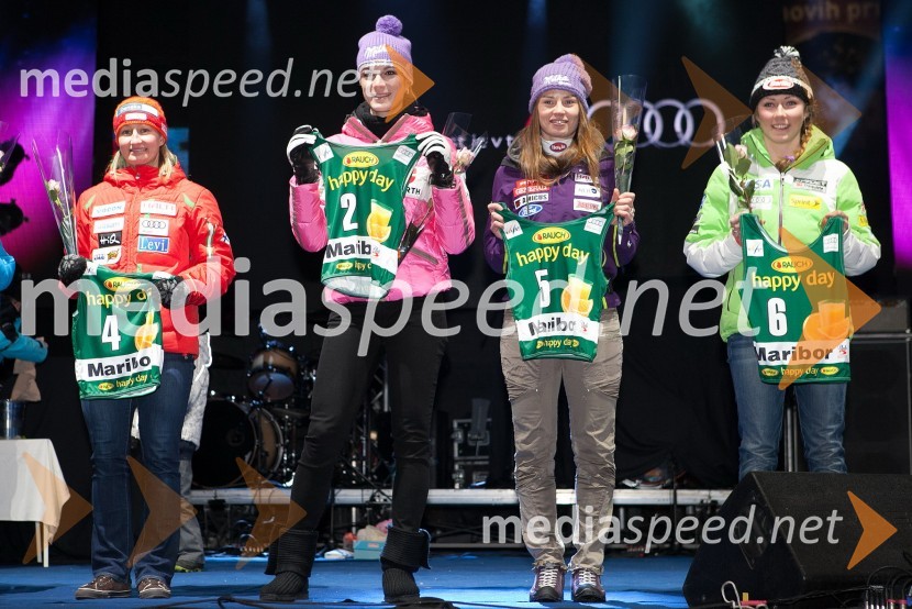 Tanja Poutiainen, smučarka (Finska); Maria Höfl Riesch, smučarka (Nemčija); Tina Maze, smučarka (SLO); Mikaela Shiffrin, smučarka (ZDA)49. Zlata lisica 2012, žrebanje štartnih številk za slalom ter otvoritev Evropske prestolnice mladih