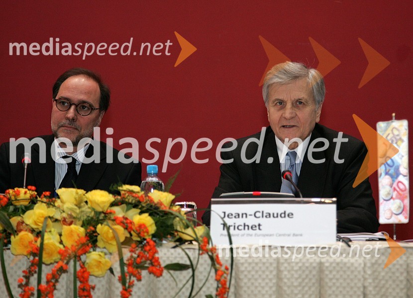 Mitja Gaspari, guverner Banke Slovenije in Jean-Claude Trichet, predsednik Evropske Centralne BankeEvro konferenca ob uvedbi evra v Sloveniji