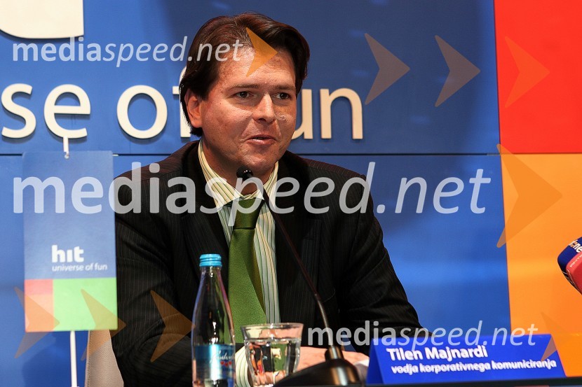 Tilen Majnardi, vodja korporativnega komuniciranja Hit d.d.Predstavitev Ski legends, tiskovna konferenca