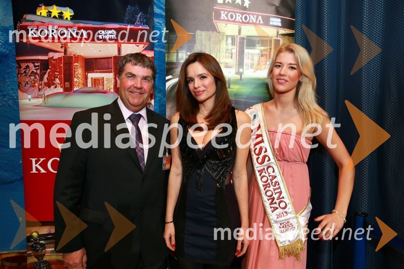 Tomaž Černe,&nbsp;direktor IZC Korona;&nbsp;Severina, pevka;&nbsp;Lara Koren, Miss Casino Korona 2013Severina na koncertu v Hotelu Korona