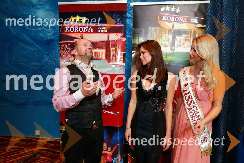  Igor Šajn;  Severina Vučković, pevka;  Lara Koren Nastran, manekenka, Miss Casino Korona 2013Severina na koncertu v Hotelu Korona