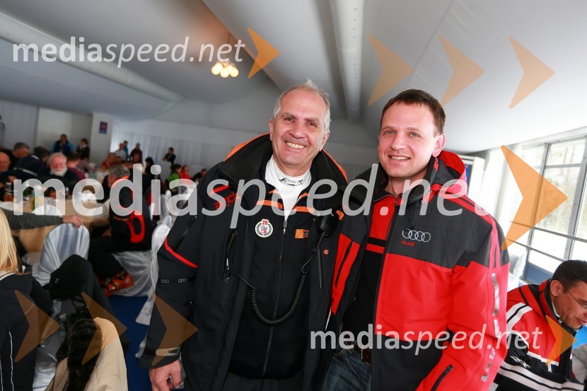 Srečko Medven, generalni sekretar pokala Vitranc;&nbsp;Franci Bolta, direktor znamke Audi pri podjetju Porsche Slovenija d.o.o.Pokal Vitranc 2013, slalom in VIP druženje