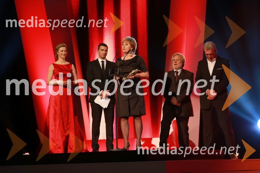 Živa Rogelj, voditeljica;&nbsp;Marko Potrč, voditelj;&nbsp;Rosvita Pesek, novinarka; Vlado Krejač, novinar; Slavko Bobovnik, TV voditeljViktorji 2012, podelitev nagrad