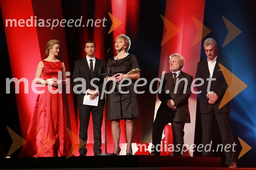 Živa Rogelj, voditeljica;&nbsp;Marko Potrč, voditelj;&nbsp;Rosvita Pesek, novinarka; Vlado Krejač, novinar; Slavko Bobovnik, TV voditeljViktorji 2012, podelitev nagrad