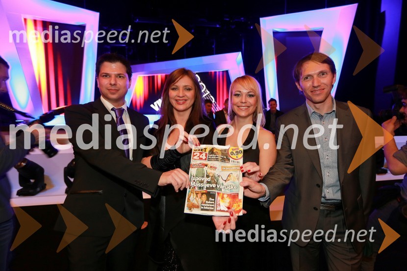 Igor Klun, namestnik direktorja Skupina Krater – Krater Media; Karmen Špacapan, urednica Svet24;&nbsp;Tanja Škarjot, izvršna urednica uredništev Krater media; Gregor Repič, izvršni direktor Skupine KraterViktorji 2012, podelitev nagrad