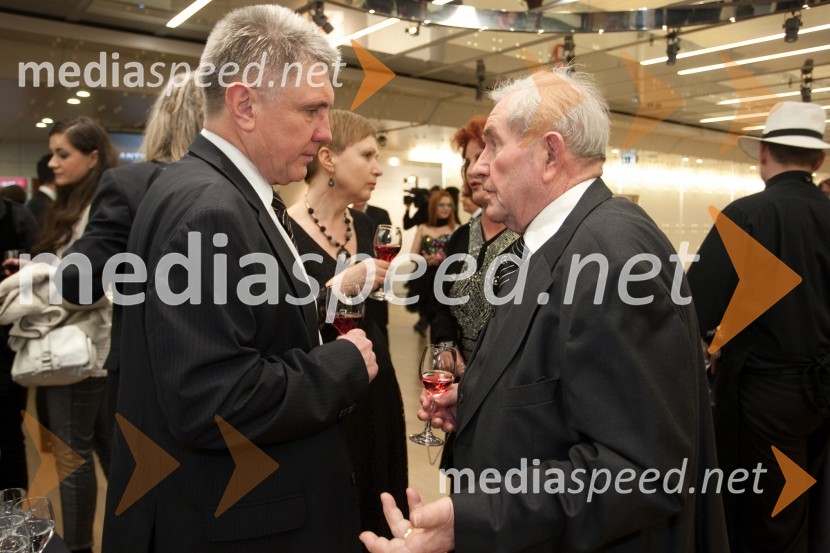 MIro Petek, politik; Jurij Souček, igralecViktorji 2012, rdeča preproga in druženje pred dvorano