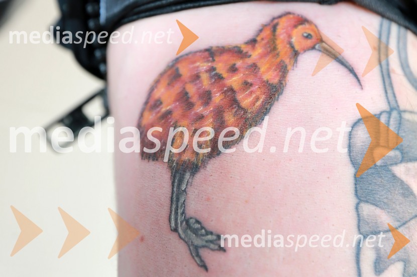 Martin Vaculik (Sk) in novi tatoo, novozelandski ptič KiwiPrvi trening za VN Nove Zelandije v speedwayu