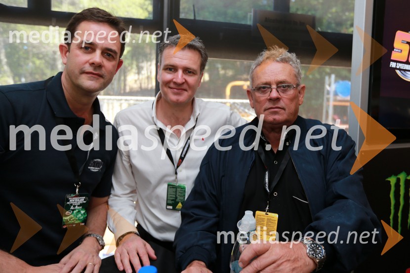 ...; Paul Bellamy, izvršni direktor BSI speedway; Bill Buckley, direktor BSL in glavni sponzor dirke za VN Nove ZelandijePrvi trening za VN Nove Zelandije v speedwayu