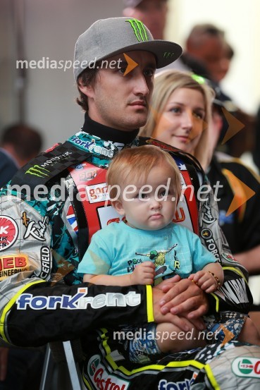 Chris Holder (Avs); sin Max; partnerka SealyPrvi trening za VN Nove Zelandije v speedwayu