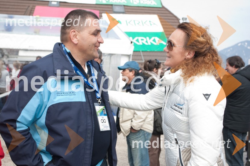 Jure Žerjav, župan občine Kranjska Gora; Petra Majdič, nekdanja tekačica na smučehPlanica 2013, finale v smučarskih poletih, sobota