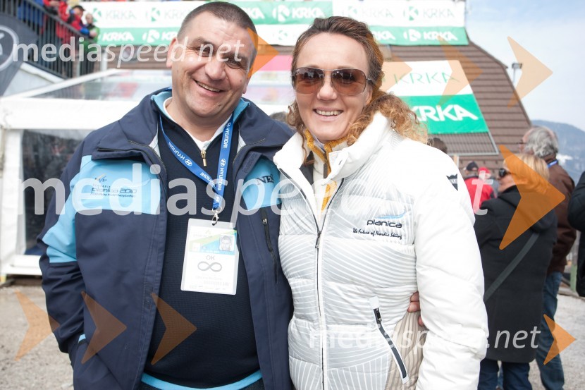 Jure Žerjav, župan občine Kranjska Gora; Petra Majdič, nekdanja tekačica na smučehPlanica 2013, finale v smučarskih poletih, sobota