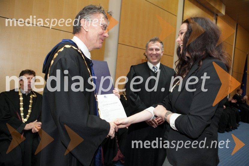 Prof. dr. Danijel Rebolj, rektor Univerze v Mariboru; dr. Heike Marlene Anna Ehmann, Fakulteta za strojništvo UMUniverza v Mariboru, promocija doktorjev znanosti, marec 2013