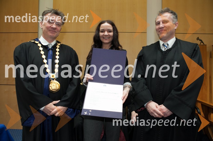 Prof. dr. Danijel Rebolj, rektor Univerze v Mariboru; dr. Heike Marlene Anna Ehmann, Fakulteta za strojništvo UM; ...Univerza v Mariboru, promocija doktorjev znanosti, marec 2013