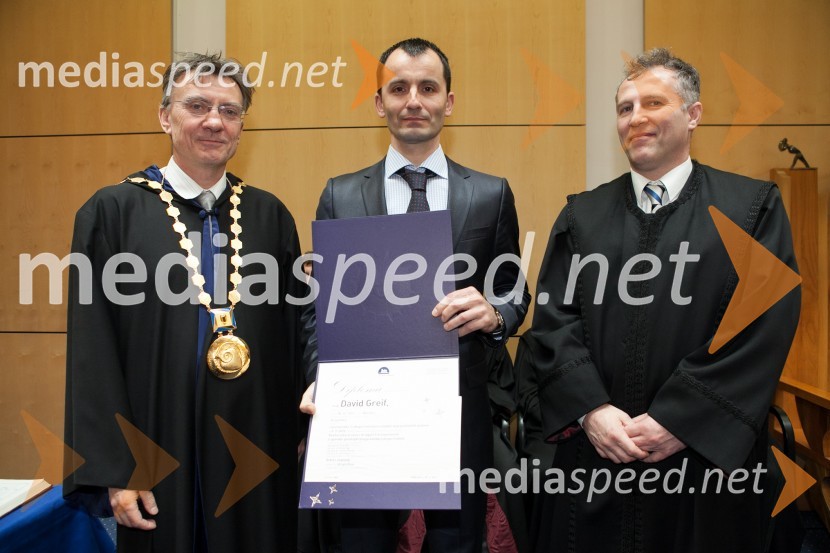 Prof. dr. Danijel Rebolj, rektor Univerze v Mariboru; dr. David Greif, Fakulteta za strojništvo UM; ...Univerza v Mariboru, promocija doktorjev znanosti, marec 2013