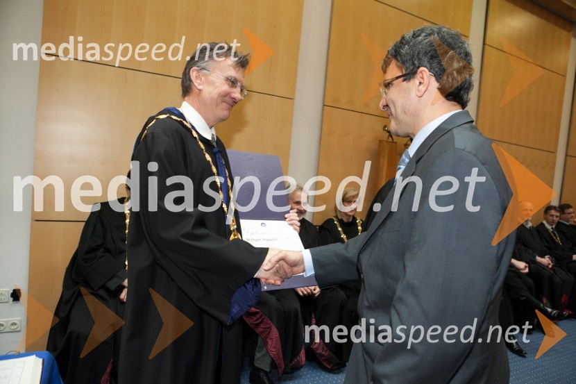 Prof. dr. Danijel Rebolj, rektor Univerze v Mariboru; dr. Mohsen Hussein; Medicinska fakulteta UMUniverza v Mariboru, promocija doktorjev znanosti, marec 2013