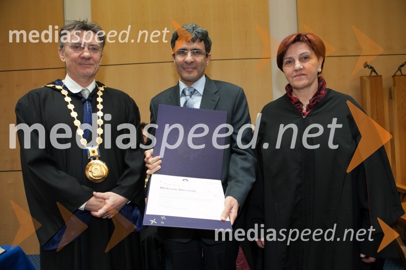 Prof. dr. Danijel Rebolj, rektor Univerze v Mariboru; dr. Mohsen Hussein; Medicinska fakulteta UM; ...Univerza v Mariboru, promocija doktorjev znanosti, marec 2013