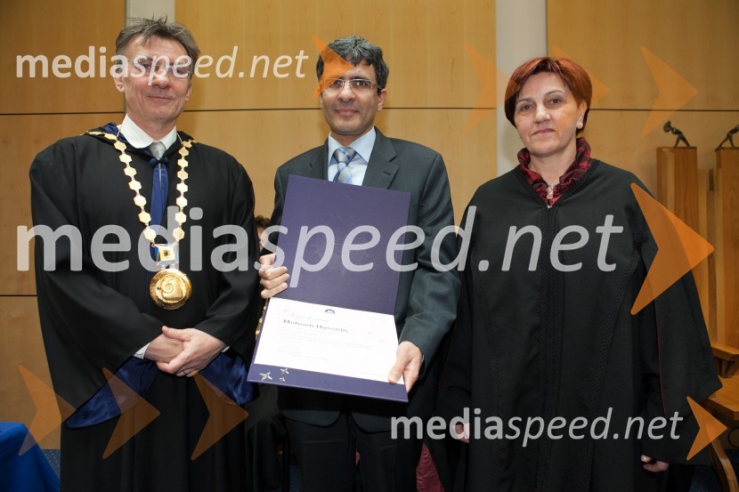 Prof. dr. Danijel Rebolj, rektor Univerze v Mariboru; dr. Mohsen Hussein; Medicinska fakulteta UM; ...Univerza v Mariboru, promocija doktorjev znanosti, marec 2013