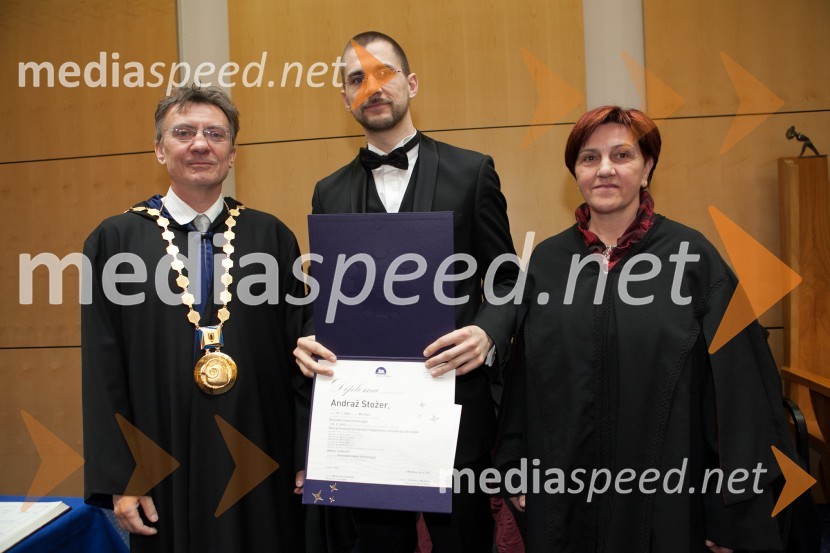 Prof. dr. Danijel Rebolj, rektor Univerze v Mariboru; dr. Andraž Stožer, Medicinska fakulteta UM; ...Univerza v Mariboru, promocija doktorjev znanosti, marec 2013