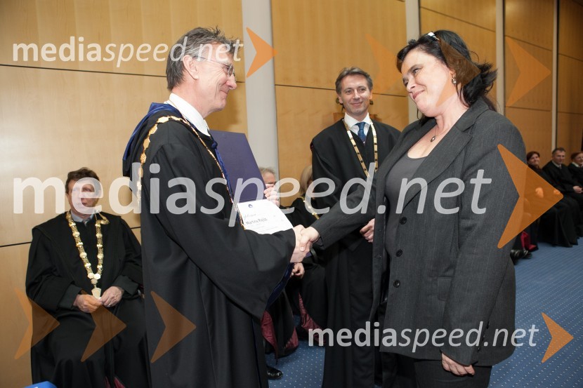 Prof. dr. Danijel Rebolj, rektor Univerze v Mariboru; dr. Martina Rajšp, Pedagoška fakulteta UMUniverza v Mariboru, promocija doktorjev znanosti, marec 2013