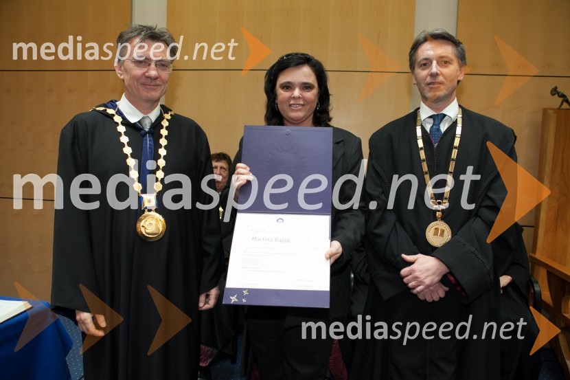 Prof. dr. Danijel Rebolj, rektor Univerze v Mariboru; dr. Martina Rajšp, Pedagoška fakulteta
UM; prof. dr. Samo 
Fošnarič, Pedagoška fakulteta UMUniverza v Mariboru, promocija doktorjev znanosti, marec 2013
