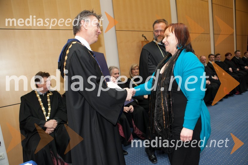 Prof. dr. Danijel Rebolj, rektor Univerze v Mariboru; dr. Danijela Frangež, Fakulteta za varnostne vede UMUniverza v Mariboru, promocija doktorjev znanosti, marec 2013