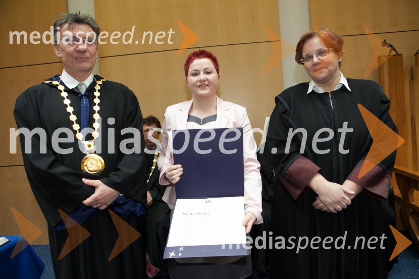 Prof. dr. Danijel Rebolj, rektor Univerze v Mariboru; dr. Ivanka Huber, Filozofska fakulteta UM; prof. dr. Alja 
Lipavic Oštir, prodekanka za izobraževalno dejavnost Filozofska 
fakulteta UMUniverza v Mariboru, promocija doktorjev znanosti, marec 2013