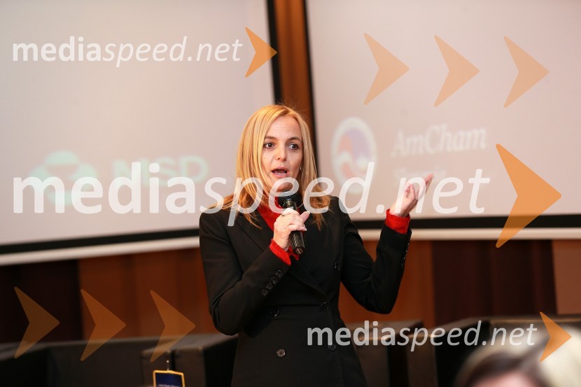 Mag. Ajša Vodnik, izvršna direktorica Ameriške gospodarske zbornice (AmCham)Amcham, poslovni zajtrk z naslovom: Intelektualna kreacija in inovacija je lahko prihodnost za Slovenijo