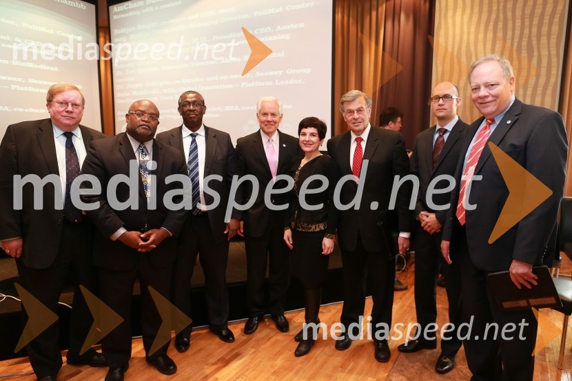 ...; ...; dr. Frank L. Douglas, predsednik in CEO Austen BioInnovation Institute; ...; ...; dr. Zev Gurion, izvršni direktor Akron BioMedical corridor;&nbsp;Anže Manfreda, vodja inovacijske platforme – novi poslovni modeli Goodyear Dunlop Tires Europe; ...Amcham, poslovni zajtrk z naslovom: Intelektualna kreacija in inovacija je lahko prihodnost za Slovenijo