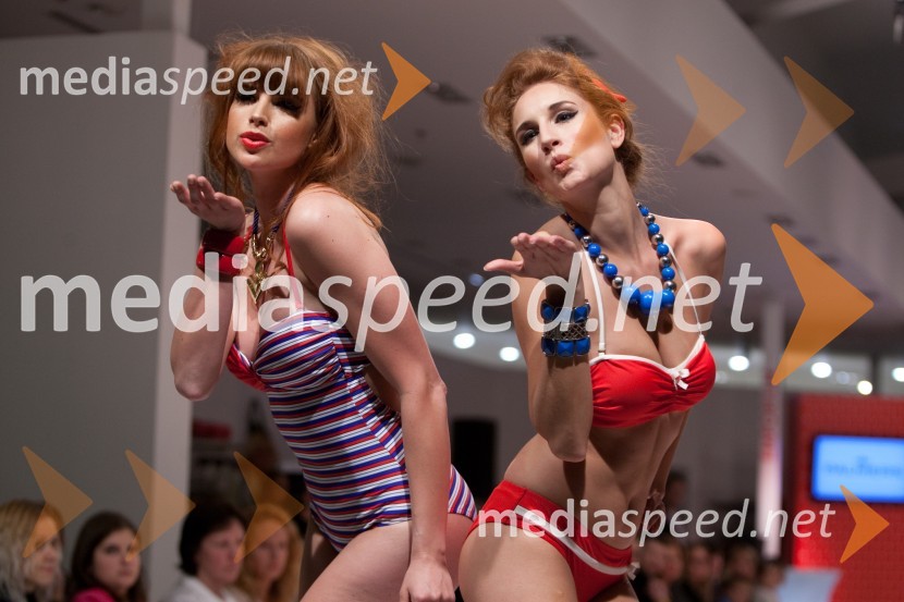 Karin Škufca, manenkenka; Anamarija Avbelj, Miss Universe Slovenije 2008Modna revija kopalk v Emporiumu