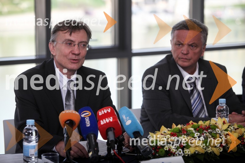 Prof. dr. Danijel Rebolj, rektor Univerze v Mariboru; prof. dr. Ivan Krajnc, dekan Medicinske fakultete UMMedicinska fakulteta UM, novinarska konferenca o poteku novogradnje