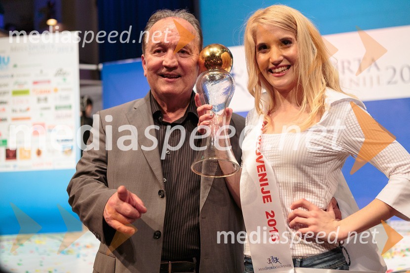 Srečko Čož, organizator dogodka Miss Športa; Klara KrošeljMiss Športa Slovenije 2013, finale