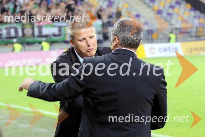 Andrej Razdrh, trener NK Olimpija;&nbsp;Darko Milanič, trener NK MariborNK Maribor enajstič prvak Slovenije ob zmagi nad NK Olimpija