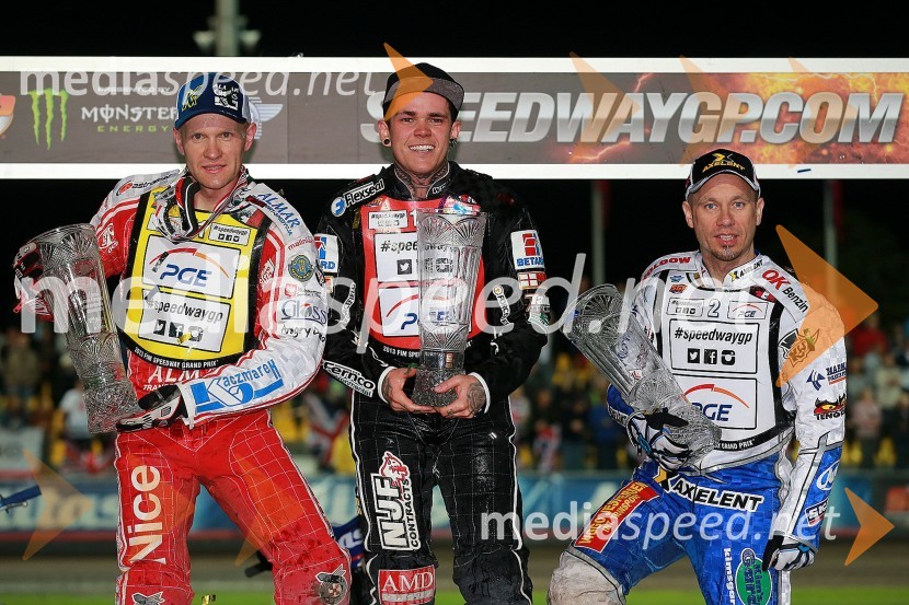 Krzysztof Kasprzak (Pol);&nbsp;Tai Woffinden (VB);&nbsp;Nicki Pedersen (Dan)Žagar šesti na VN Češke