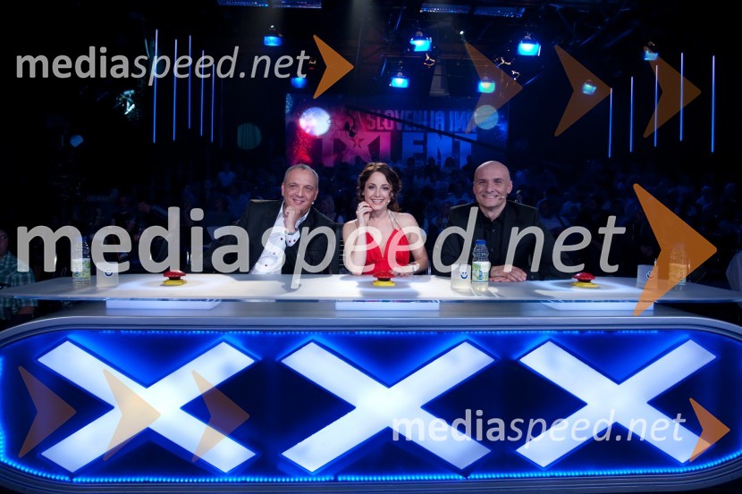 Damjan Damjanovič, član žirije; Ana Klašnja, članica žirije; Branko Čakarmiš, član žirijeSlovenija ima talent, 3. polfinalna oddaja
