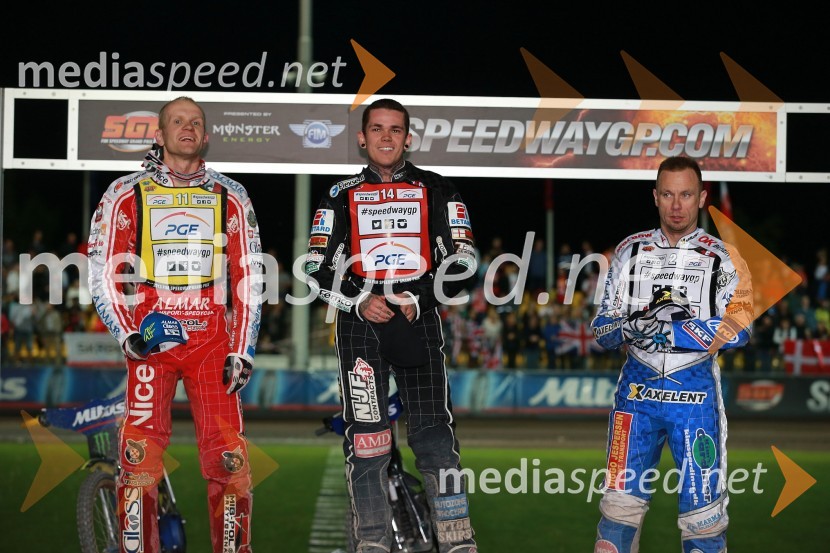 Krzysztof Kasprzak (Pol); Tai Woffinden (VB); Nicki Pedersen (Dan)Žagar šesti na VN Češke