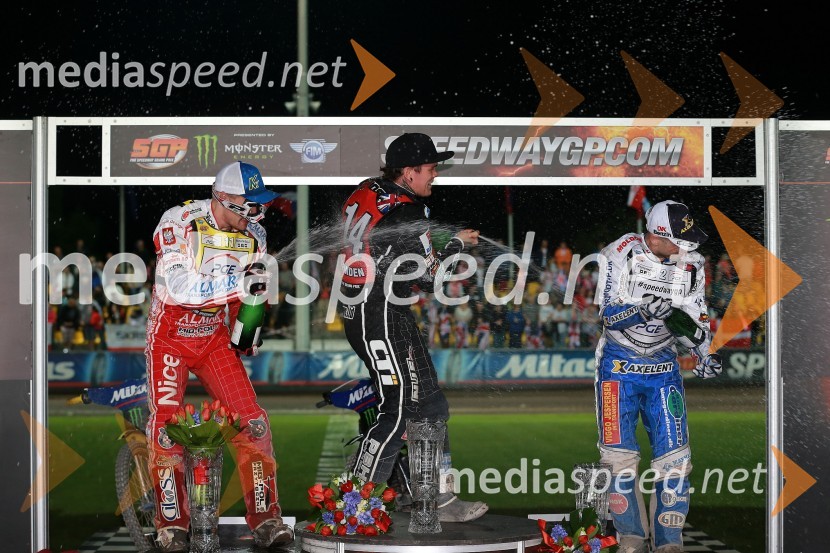 Krzysztof Kasprzak (Pol); Tai Woffinden (VB); Nicki Pedersen (Dan)Žagar šesti na VN Češke
