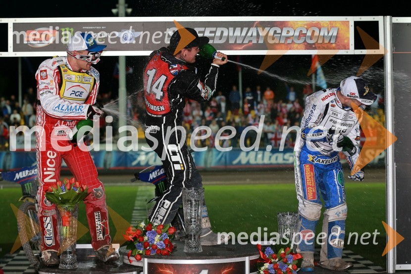 Krzysztof Kasprzak (Pol); Tai Woffinden (VB); Nicki Pedersen (Dan)Žagar šesti na VN Češke
