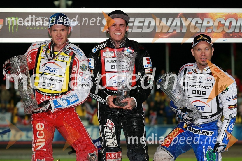 Krzysztof Kasprzak (Pol); Tai Woffinden (VB); Nicki Pedersen (Dan)Žagar šesti na VN Češke