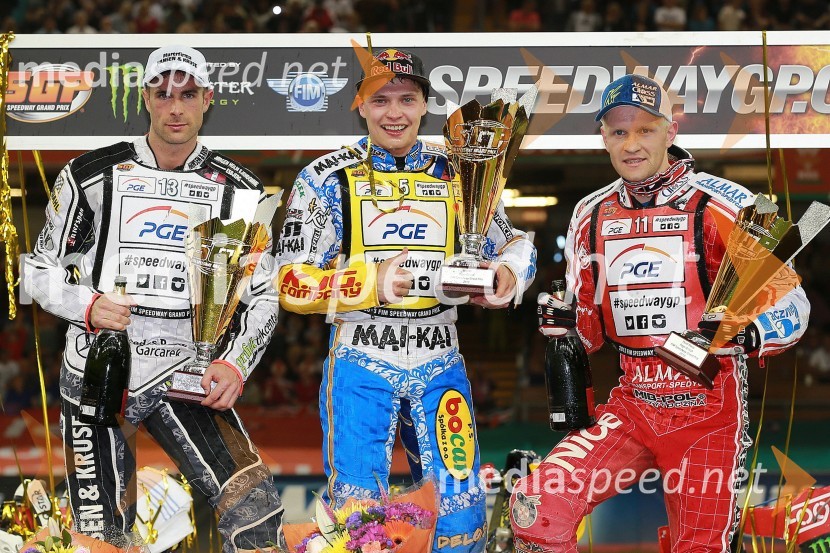 Niels Kristian Iversen (Dan); Emil Sayfutdinov (Rus); Krzysztof Kasprzak (Pol)Speedway VN Velike Britanije Cardiff