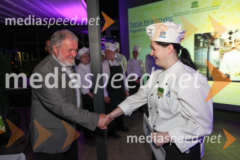 Janez Bogataj, etnolog; Tanja Hrastovec, študentka Višje strokovne šole za gostinstvo in turizem v Mariboru20. mednarodna konferenca Eurhodip, sprejem v hotelu City