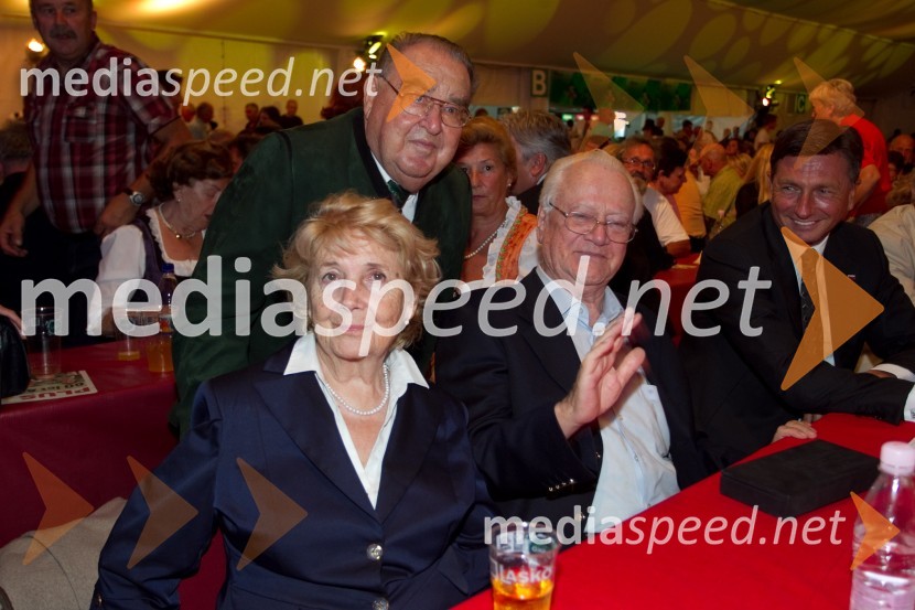 Brigita Avsenik; Karl Lanzmaier, nekdanji menedžer Avsenikov; Slavko Avsenik, glasbenik; Borut Pahor, predsednik Republike SlovenijeFestival Avsenik 2013, Avsenikov dan