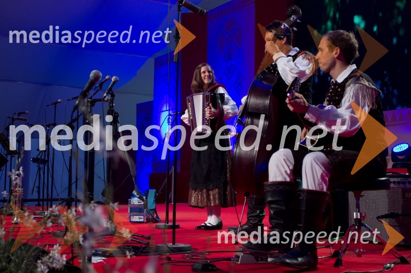 Anja Koračin, harmonikarka; Aleš Jurman, glasbenik; Matic Plevec, glasbenikFestival Avsenik 2013, slovenski dan