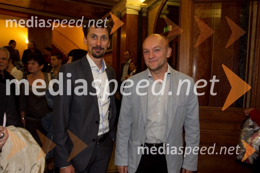 Gašper Troha, ministrstvo za kulturo; Iztok Kovač, direktor in umetniški vodja Centra kulture Španski borciEx Ponto 2013, otvoritev festivala