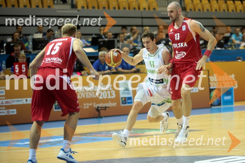 Lukasz Koszarek, poljski košarkar; Goran Dragic, slovenski košarkar; Marcin Gortat, poljski košarkarEurobasket 2013, Slovenija - Poljska