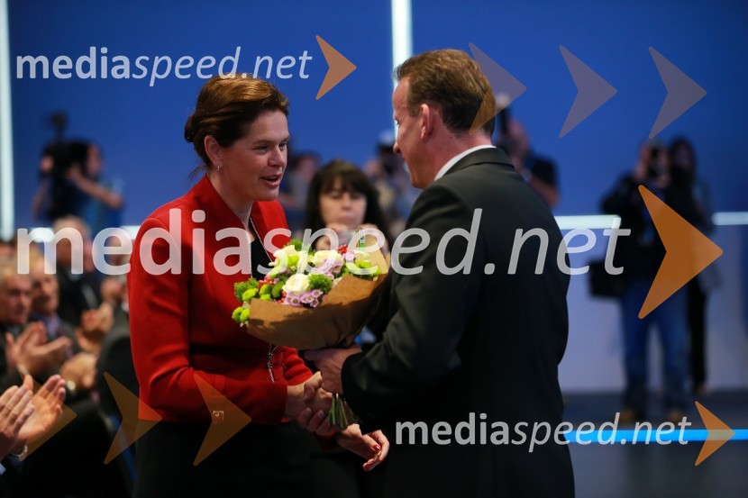 Alenka Bratušek, predsednica vlade Republike Slovenije; Bojan Šrot, župan MO Celje46. MOS  - Celjski sejem, otvoritev