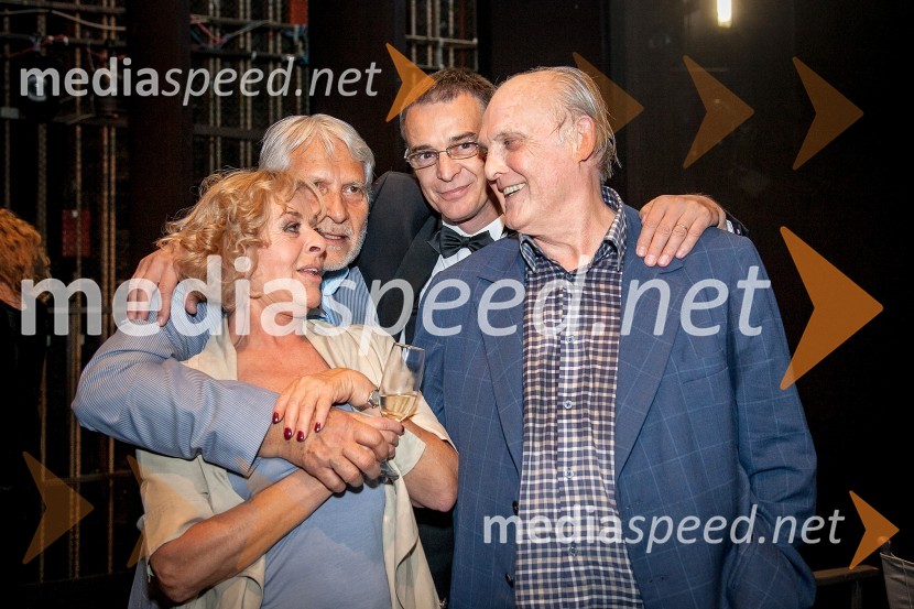 Milena Zupančič, igralka; Boris Cavazza, igralec; Igor Samobor, direktor Drama SNG Ljubljana; Radko Polič, igralecBoris, Milena, Radko, premiera predstave v SNG Drama Ljubljana