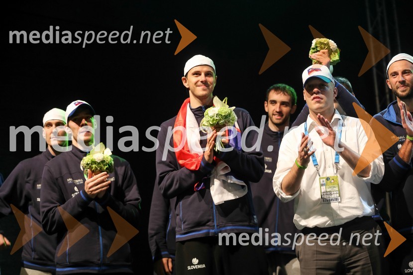 Goran Dragić, košarkar; Boštjan Nachbar, košarkar;&nbsp;Chris Michael Thomas, videokordinator slovenske košarkarske reprezentanceEurobasket 2013, Slovenija - Ukrajina