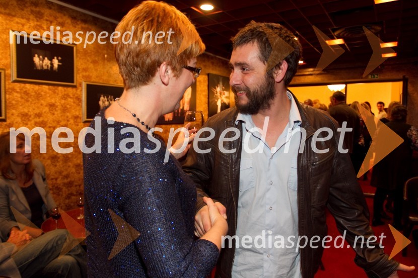 Mirjam Drnovšček, direktorica Prešernovega gledališča Kranj; Andrej Murenc, igralecPraznovanje, premiera predstave PG Kranj